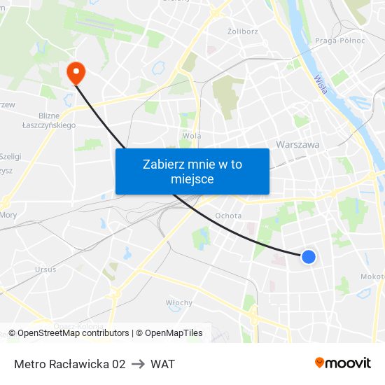 Metro Racławicka 02 to WAT map