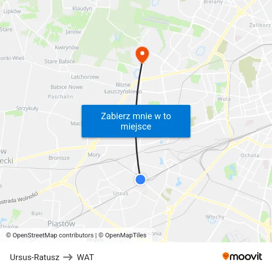 Ursus - Ratusz to WAT map