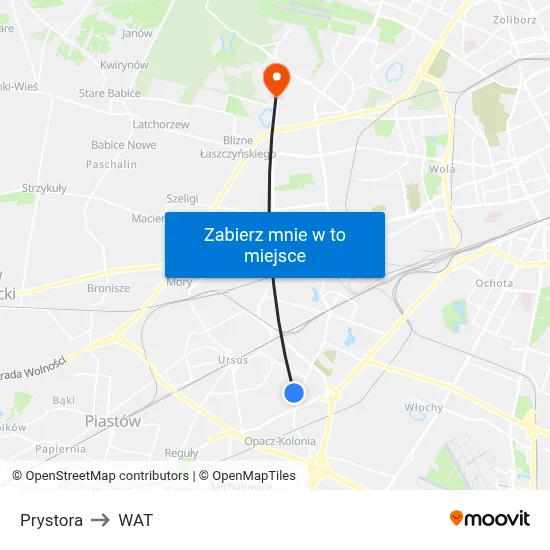 Prystora to WAT map