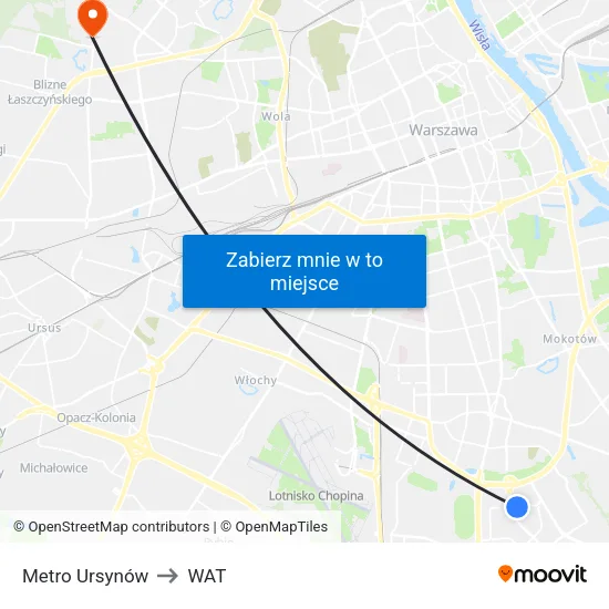 Metro Ursynów to WAT map