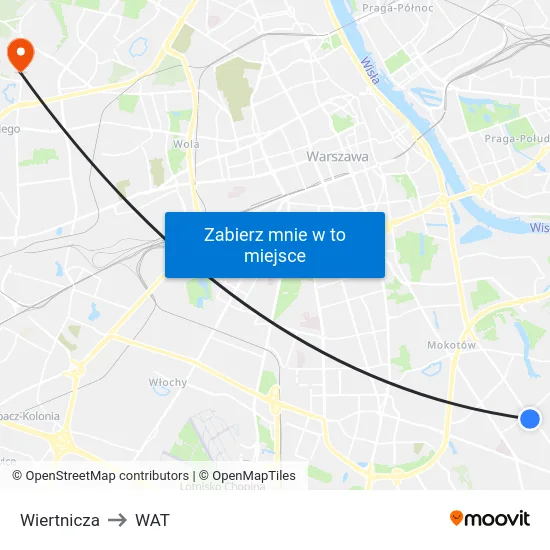 Wiertnicza to WAT map