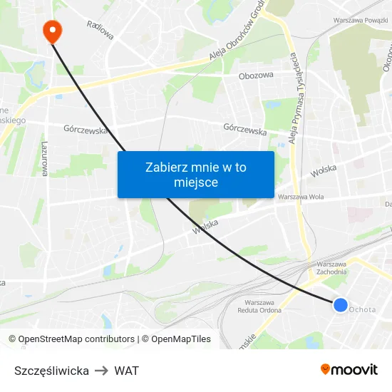 Szczęśliwicka to WAT map