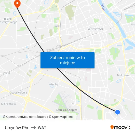 Ursynów Płn. to WAT map