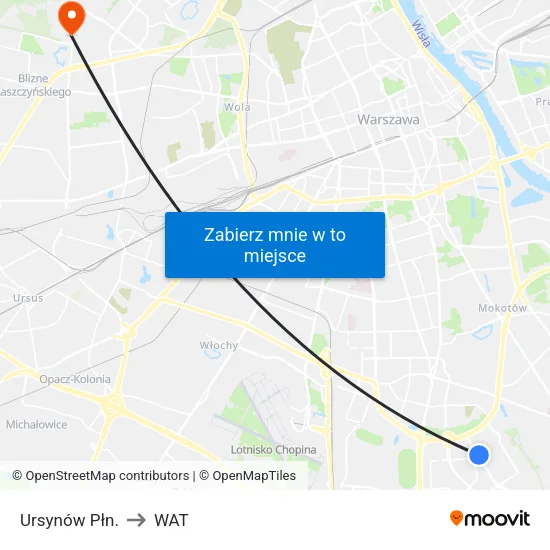 Ursynów Płn. to WAT map