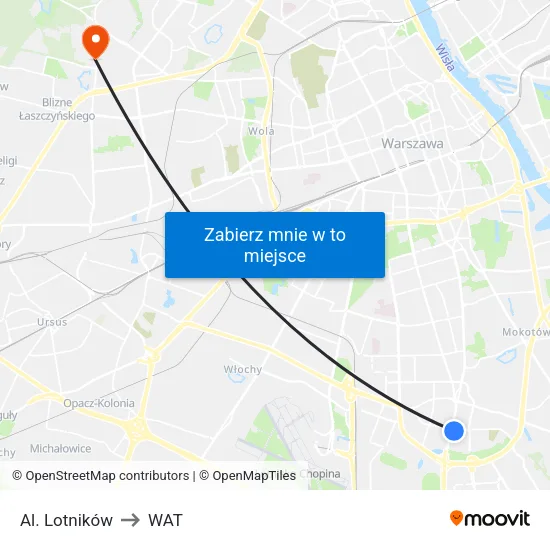 Al. Lotników to WAT map