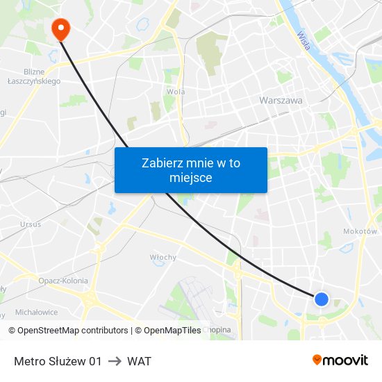 Metro Służew 01 to WAT map