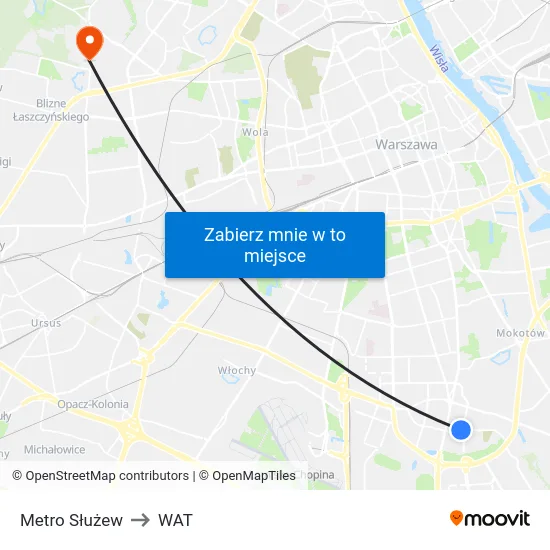 Metro Służew to WAT map