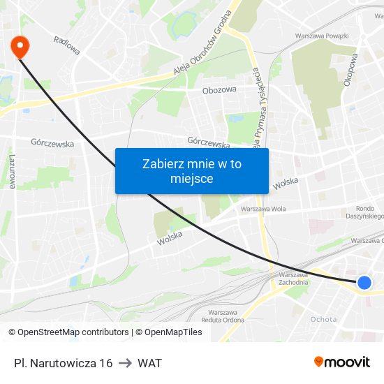 Pl. Narutowicza 16 to WAT map