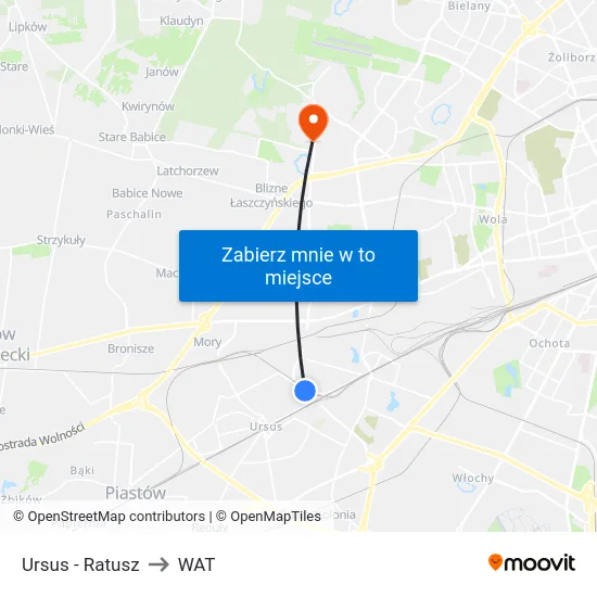 Ursus - Ratusz to WAT map