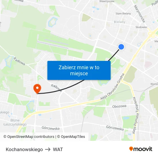 Kochanowskiego to WAT map