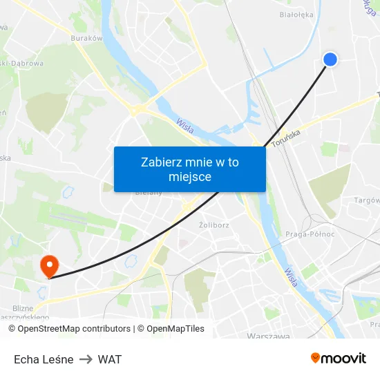 Echa Leśne to WAT map