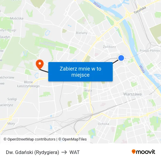 Dw. Gdański (Rydygiera) to WAT map