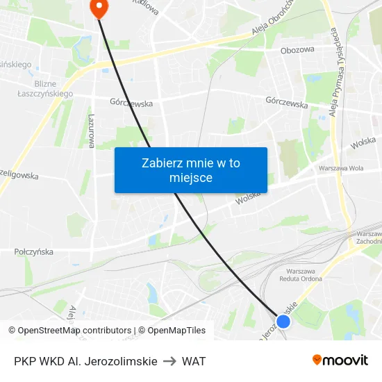 PKP WKD Al. Jerozolimskie to WAT map