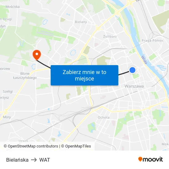 Bielańska to WAT map