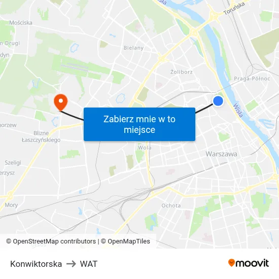 Konwiktorska to WAT map