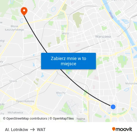Al. Lotników to WAT map