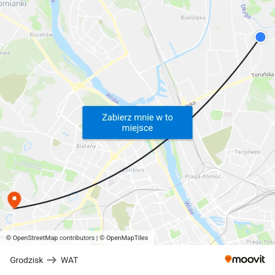 Grodzisk to WAT map