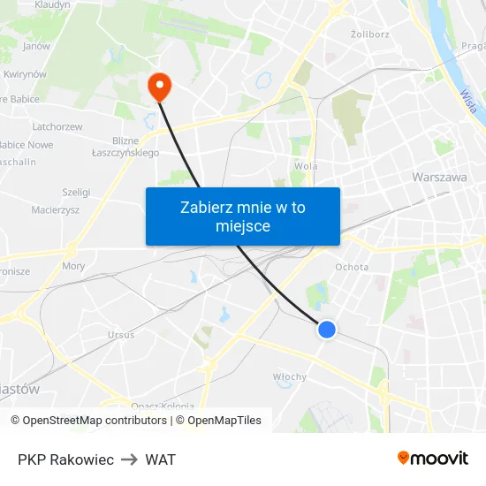 PKP Rakowiec to WAT map