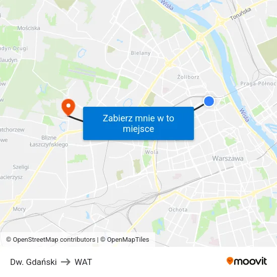 Dw. Gdański to WAT map