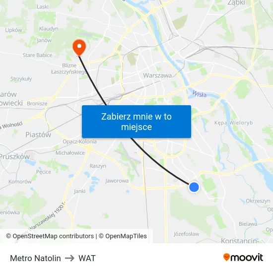 Metro Natolin to WAT map