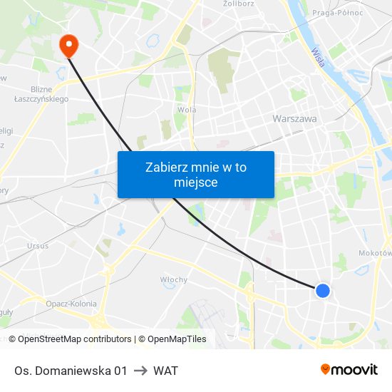 Os. Domaniewska 01 to WAT map