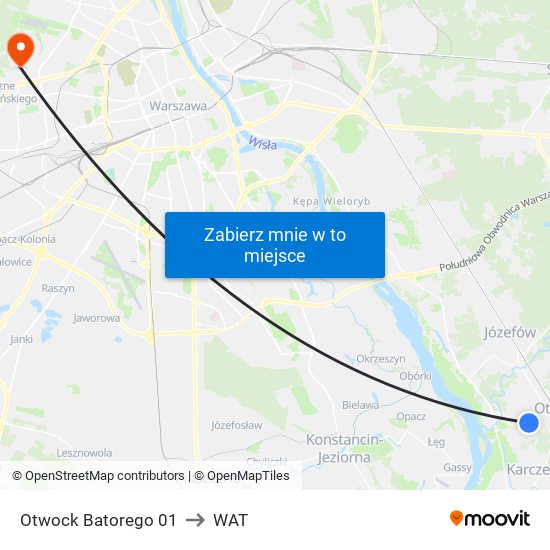 Otwock Batorego 01 to WAT map