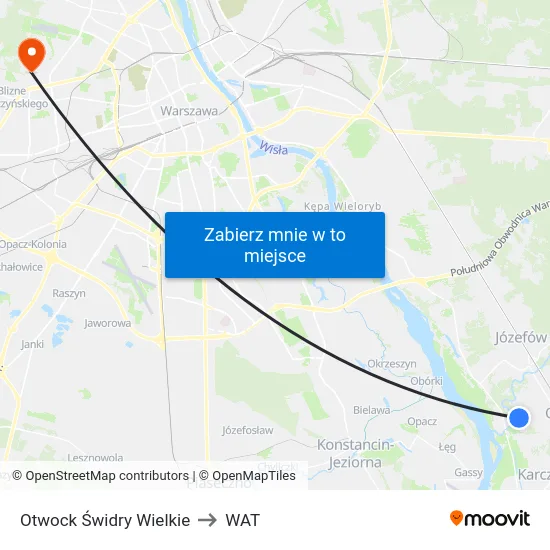 Otwock Świdry Wielkie to WAT map