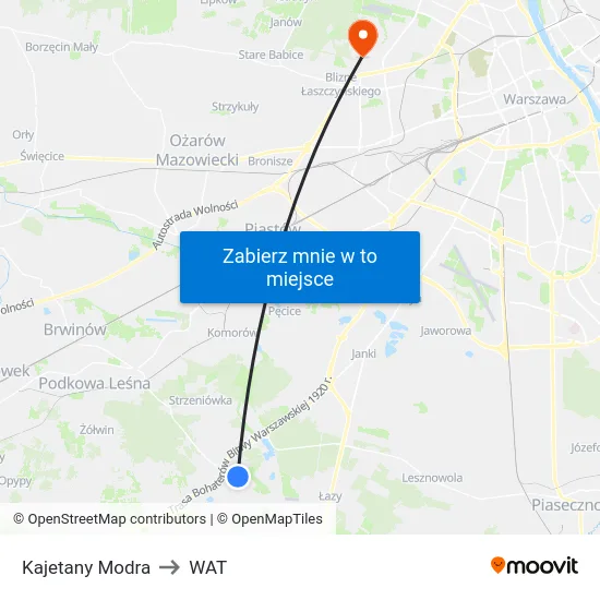 Kajetany Modra to WAT map
