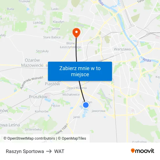 Raszyn Sportowa to WAT map
