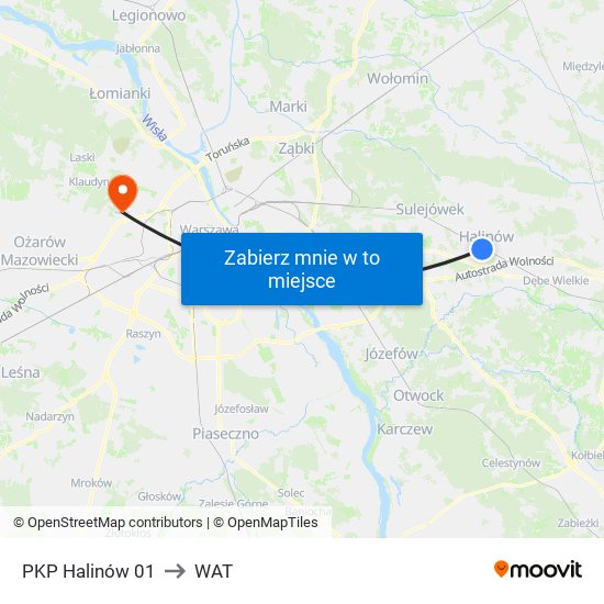 PKP Halinów 01 to WAT map