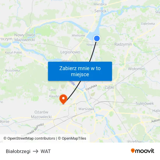 Białobrzegi to WAT map