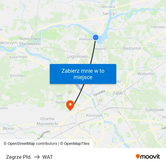 Zegrze Płd. to WAT map
