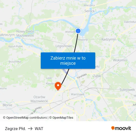 Zegrze Płd. to WAT map