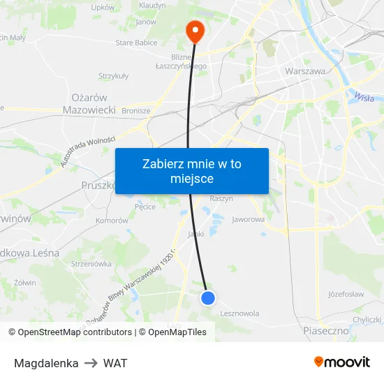 Magdalenka to WAT map