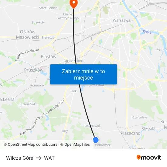 Wilcza Góra to WAT map