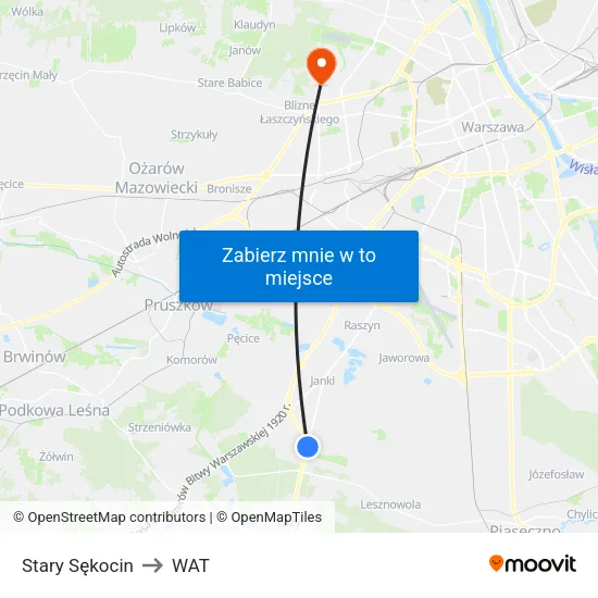 Stary Sękocin to WAT map