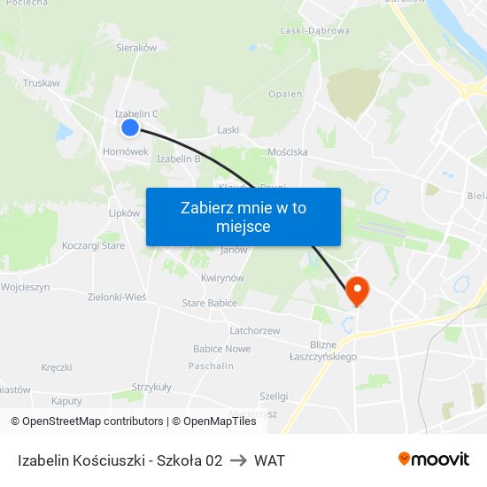 Izabelin Kościuszki - Szkoła 02 to WAT map