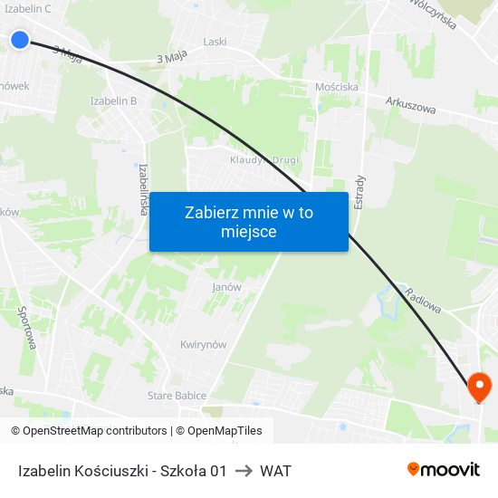 Izabelin Kościuszki - Szkoła 01 to WAT map