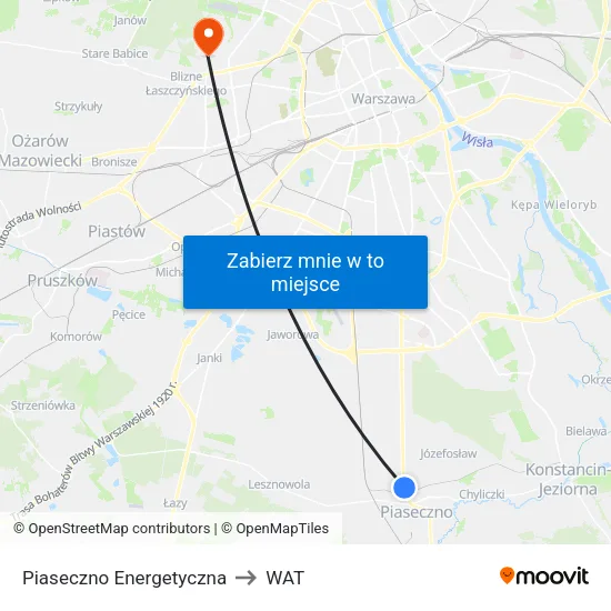 Piaseczno Energetyczna to WAT map