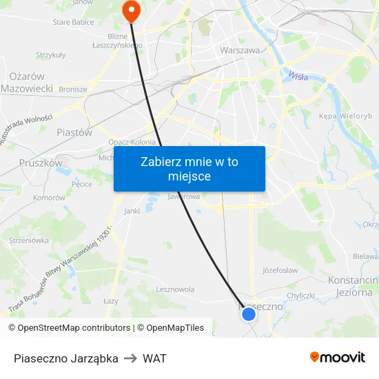 Piaseczno Jarząbka to WAT map