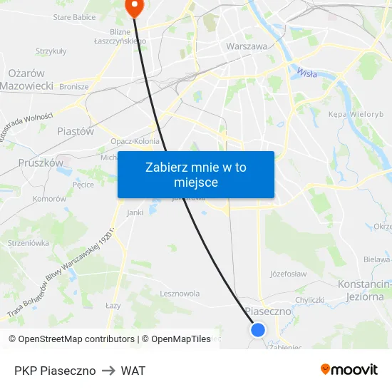 PKP Piaseczno to WAT map