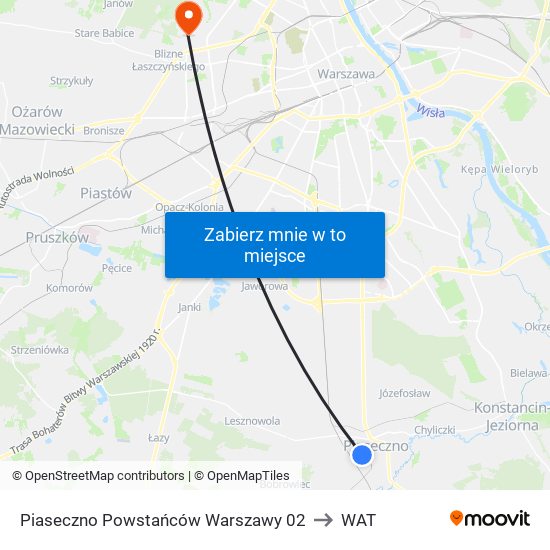 Piaseczno Powstańców Warszawy 02 to WAT map