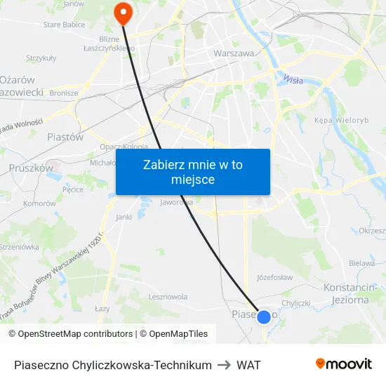 Piaseczno Chyliczkowska - Technikum to WAT map