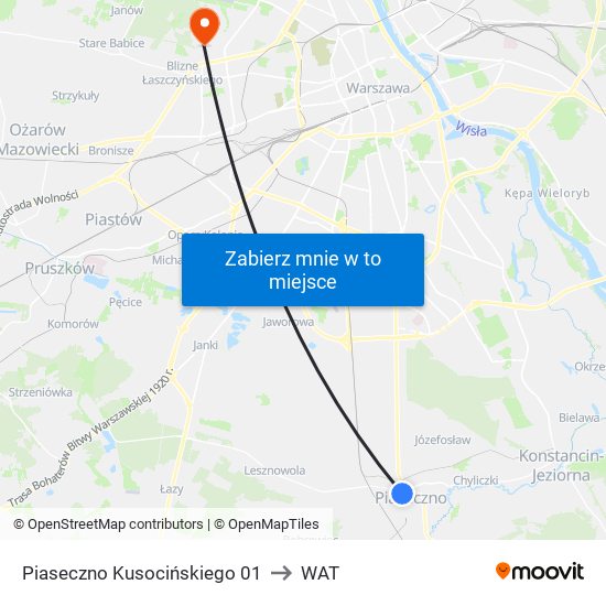 Piaseczno Kusocińskiego 01 to WAT map