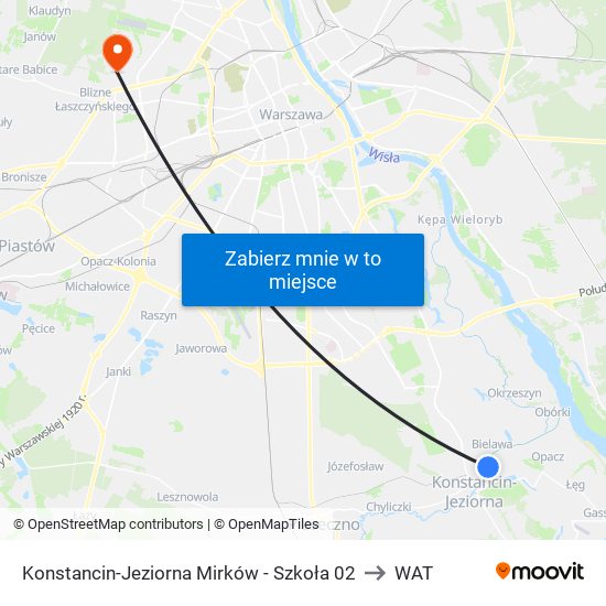 Konstancin-Jeziorna Mirków - Szkoła 02 to WAT map