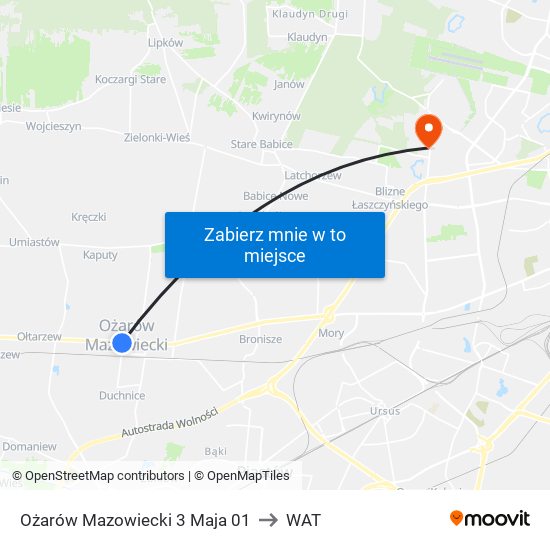 Ożarów Mazowiecki 3 Maja 01 to WAT map