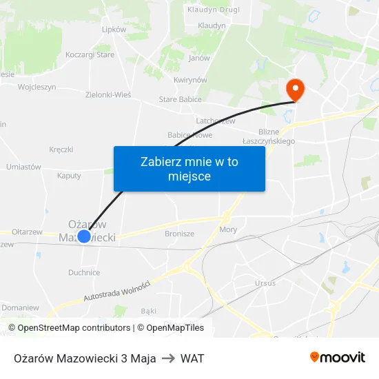 Ożarów Mazowiecki 3 Maja to WAT map