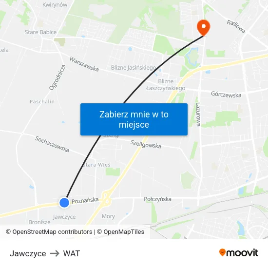 Jawczyce to WAT map