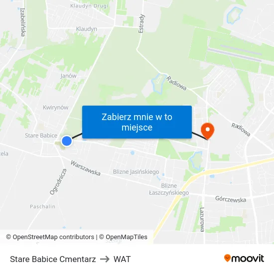 Stare Babice Cmentarz to WAT map