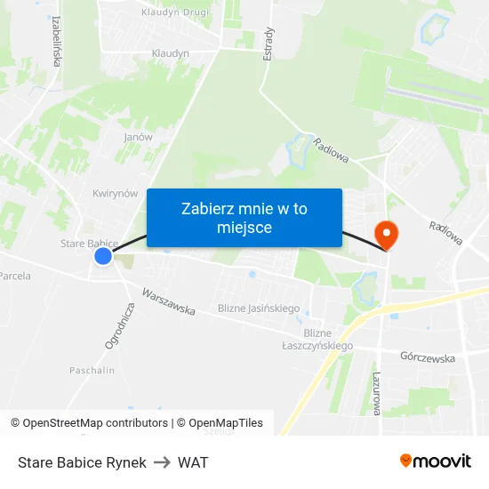 Stare Babice Rynek to WAT map